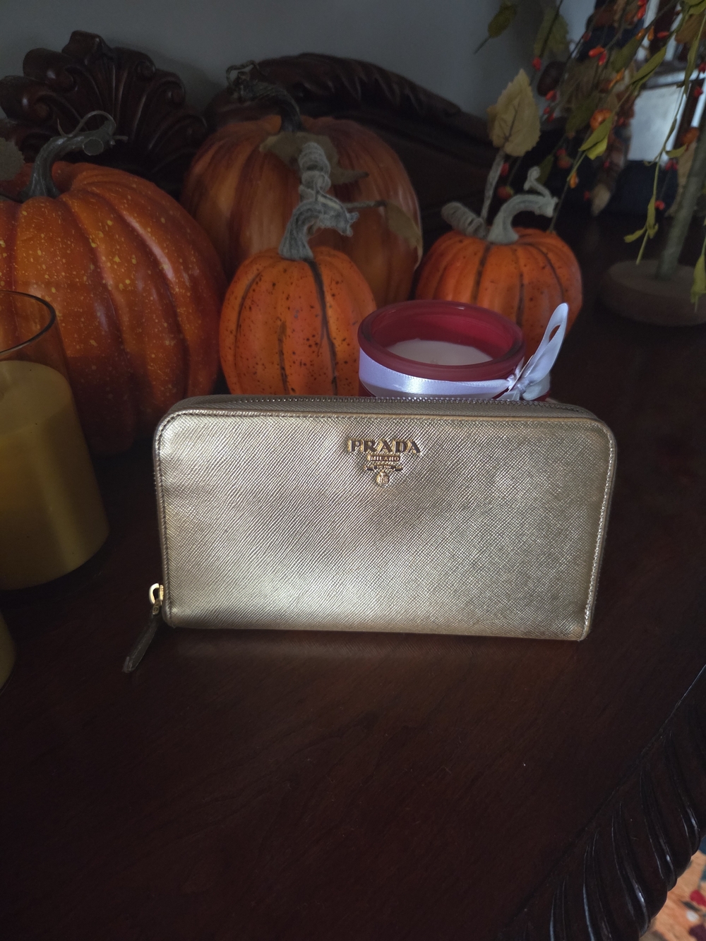 Prada Gold Saffiano Zip Wallet - Luxury Women's Accessory